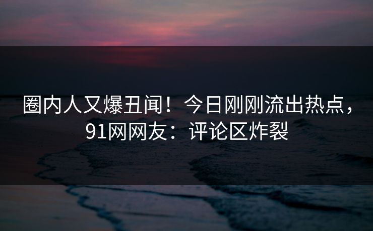 圈内人又爆丑闻！今日刚刚流出热点，91网网友：评论区炸裂